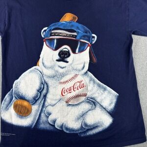 Vintage Coca Cola Polar Bear Baseball T Shirt L‎ Single Stitch USA Preshrunk 90s